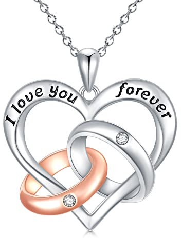 AOBOCO Kette Herz Sterling Silber Ich Liebe Dich Halskette, Hochzeitstag Jahrestag Geburtstagsgeschenk für Frau Freundin Sie Frauen