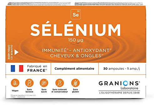 Granions Selenio 150 µg, Immunità, Antiossidante, Capelli e Unghie, Integratore Alimentare, 30 Fiale = 30 giorni