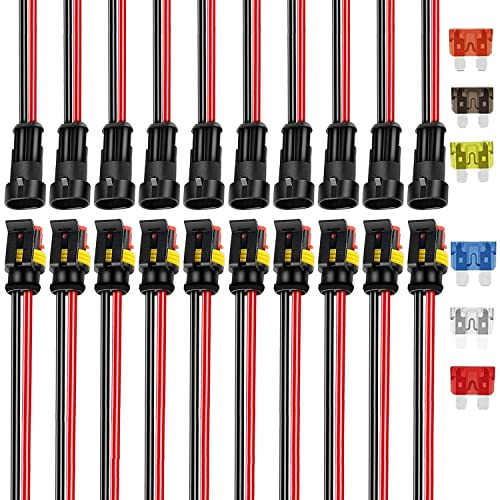 VISSQH 10 Kit -Connettori 12v, Connettori Elettrici Impermeabili, Connettore Isolato e Sigillato,per Auto a 2 Pin Spina Maschio e Femmina per Imbarcazioni, Moto, Scooter, Camion, Quad, Bici e Trike