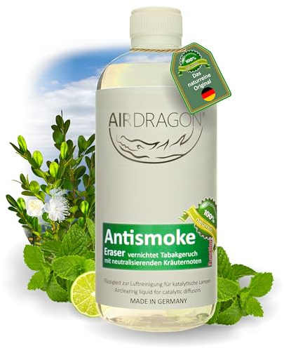 AIRDRAGON ANTISMOKE - katalytischer Raumduft ohne künstliche Duftstoffe - natürlicher Raumduft mit naturreinem ätherischem Duft-Öl für jede katalytische Lampe - 1000ml - Made in Germany