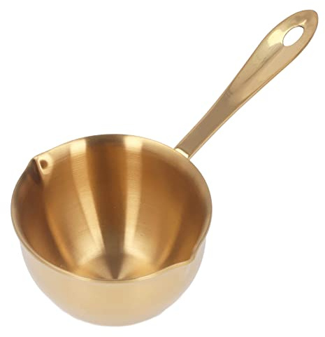 Stainless Steel Saucepan, 200ml NonStick Hot Oil Saucepan, Professional Home Cooking Sauce Pan with Dual Pour Spouts for Milk Chocolate Hot Oil, Use for Home, Kitchen, Restaurant(Gold)