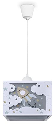 Paco Home Kinderzimmerlampe Kinderlampe Deckenlampe Pendelleuchte Lampenschirm Stoff Regenbogen Stern Löwe Dino Mond E27, Lampenart:Pendelleuchte - Typ 7, Farbe:Grau
