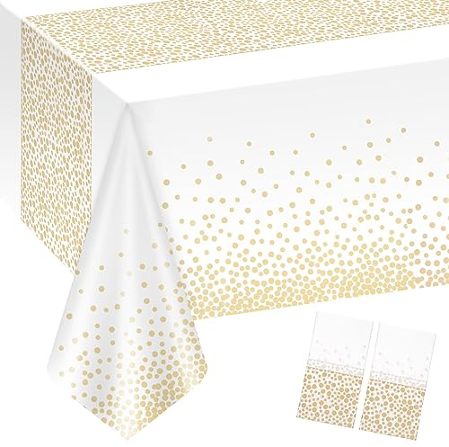 volumoon 2 Pezzi Tovaglia con Pois Dorati, 137x274cm Riutilizzabile Copritavolo con Puntini Dorati, Tovaglie per Feste, Tovaglia da Tavolo per Tavolo Rettangolare, Tovaglie da Cucina Giardino Picnic