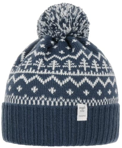 maximo Wintertime Kindermütze Strickmütze Bommelmütze Umschlagmütze Kinder - Made in Germany mit Umschlag, Futter, Futter Winter Herbst-Winter - One Size blau