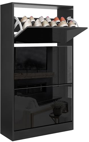 Blisswood High Gloss 3 Drawer Shoe Cabinet, Wooden Shoe Storage Organiser Cupboard Unit Hallway Furniture, 3 tier Modern Shoes Rack Cabinet Footwear Stand for Shoes