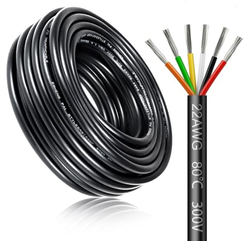 10 meter 22 AWG, 6 x 0,3 mm² elkabel med 6 ledare, flexibel förtennad koppartråd, låg impedans, kompatibel med 5V/12V/24V LED-strömförsörjning, hög temperaturbeständighet