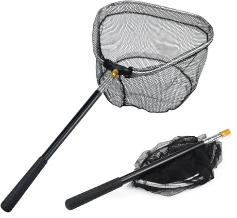 Fishing Net Telescopic Foldable Fishing Landing Net Extendable Long Handle Catching Releasing Nets Fishing Accessories Butterfly Fish Shrimp Catcher for Outdoor Beach Garden Exploration