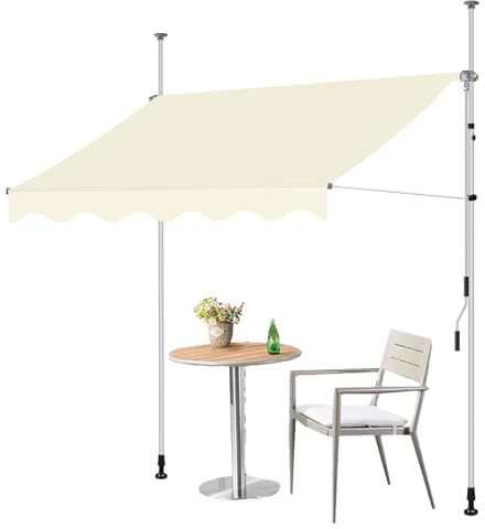 Markise, Klemmmarkise, Balkon Markise Ohne Bohren, Handkurbel Klemmarkisse, Sonnenschutz Balkon, Höhenverstellbar, UV-beständig und Wasserdicht für Terrasse Balkon (Color : Weiß, Size : 350cm)