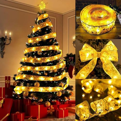 Kinyoda Ruban lumineux de Noël 10 M 100 LED éclairage de Noël, Guirlande Lumineuse Sapin Noel, Guirlande Lumineuse à Ruban Brillant lumières de Noël pour Sapin de Noël, décoration intérieure