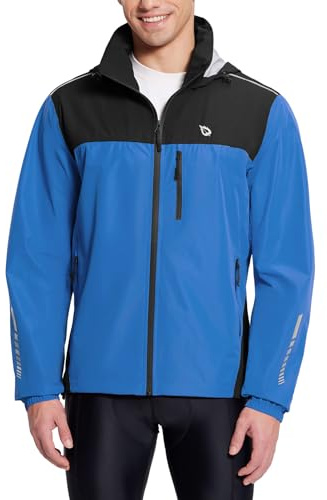 baleaf Fahrradjacke Herren Regenjacke Halsschutzjacke Wasserdicht Atmungsaktiv Wanderjacke Windbreaker Outdoor Jacken Leichte Windjacke Trekking Regenjacke Blau/Schwarz S