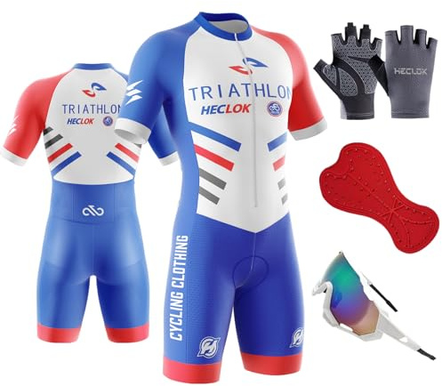 Homme Pro Trifonction Manches Courtes Sports de Plein Air Vêtements de Triathlon, Combinaison de Triathlon à Manches Rembourrée,Combinaison de Cyclisme Homme, Cycling Route (TYP-1,M)