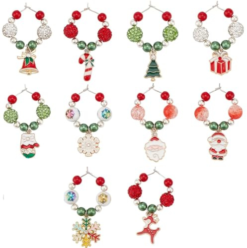 SUNNYCLUE 1 Box 14Pcs Enamel Christmas Wine Glass Charms Glass Identifiers Alloy Metal Winter Santa Claus Identification Drink Markers Tags for Gathering Wedding Gift Holiday Party Favor Drinks Decor