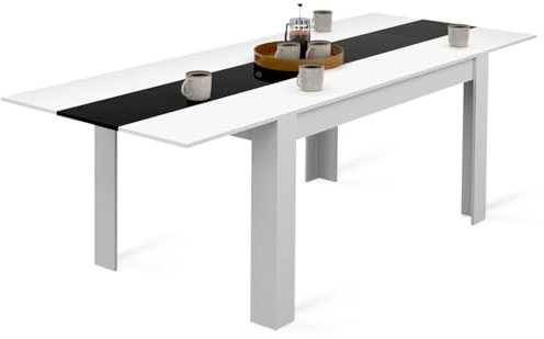 IDMarket - Mesa de comedor extensible rectangular Georgia 6-10 personas blanco y negro 140-220 x 90 cm