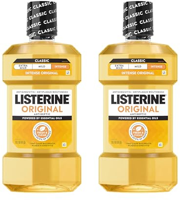 Listerine Original Intense Antiseptic Oral Care Mouthwash to Kill 99.9% of Germs that Cause Bad Breath, Plaque and Gingivitis, ADA-Accepted Mouthwash, Intense Original Flavored Oral Rinse, 1L X 2