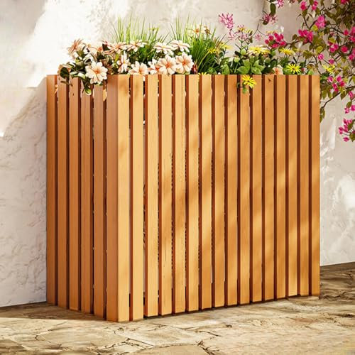 Supporto per fiori in legno con copertura nascosta per condizionatore d'aria per giardino in legno massello con pompa di calore telaio autoportante per occultamento del condizionatore d'aria