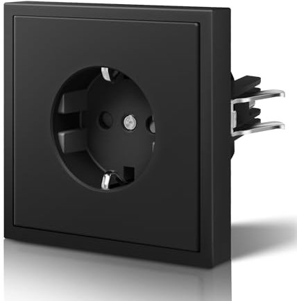 BSEED Presa con artigli, presa da parete opaca, presa da incasso, con sicurezza per bambini, montaggio solo orizzontale, serie C, 1 scomparto, 80 mm, colore nero