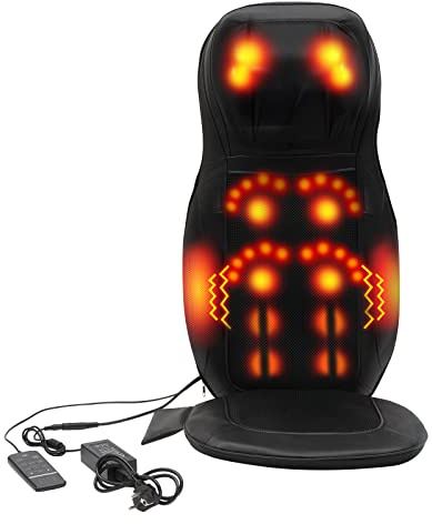 CCAUUB Rückenmassagegerät 70W Shiatsu Massagesitzauflage Sitzauflage mit DREI Massagezonen Wärmefunktion und Vibrationsmassage, Kneten Vollrückenmassagesitz (Schwarz)
