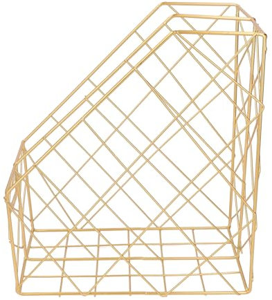 Nurnesy Moderner Zeitschriftenhalter aus Metall – Platzsparender Schreibtisch-Organizer für Dokumente und Akten mit Schlichtem Geometrischem Design. (2 Fächer Gold)