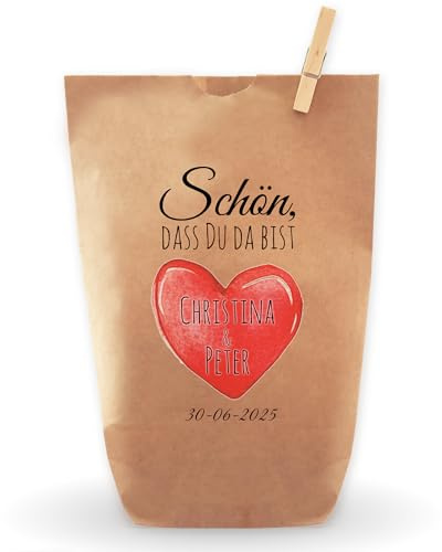 12x Geschenktüte Hochzeit - Individualisierbar - mit Namen und Datum, Gastgeschenk, Papiertüte, Tüte, Kinder, MADE in GERMANY!