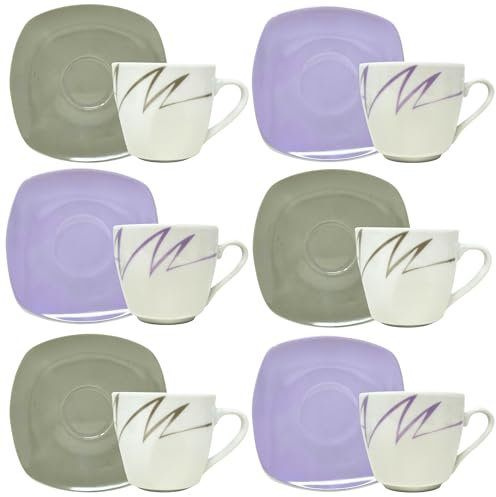 NAMAI - Set da 6 Tazzine Caffe Particolari con Piattino, Stile Autentico, Porcellana, Adatte In Lavastoviglie e Microonde, Idea Regalo (Tahin)