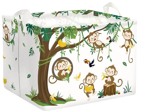 HUUMONSS Grande Cesta Porta Biancheria Bambini Animali Bosco Pieghevole Cestini Portaoggetti Giocattoli Vestiti per Bagno Cameretta, Scimmie, 36L