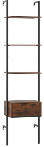 RELAX4LIFE Libreria Scaffale a Scala, Scaffale a 3 Ripiani con Cassetto, Struttura in Metallo, Mobile per Salotto, Studio, Ufficio e Cucina (Marrone,43 x 29,5 x 177,5 cm)