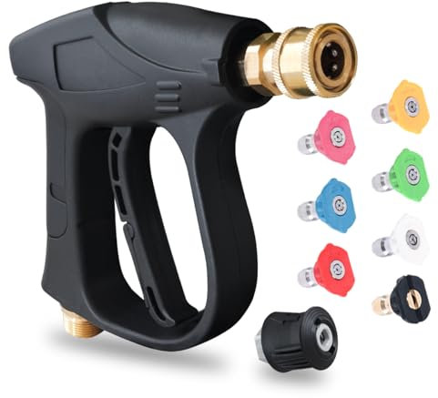 SHUOMAO Pressure Washer Gun for Karcher K2-K7 Hose,4350 PSI High Pressure Washer Gun with 7 Nozzles Tips,Jet Wash Gun Car Washing Kit with M22-14MM Hose Interface,1/4 inch Quick Connector Adapter