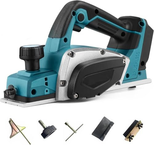 Akku-Hobel Kompatibel mit Makita 18V Akku – Einhandhobel mit 16500RPM, 0-2 mm Einstellbare Hobeltiefe Hobelbreite 82 mm für Holzbearbeitung, Handgeführte Elektrische Holzhobelmaschine(Ohne Akku)