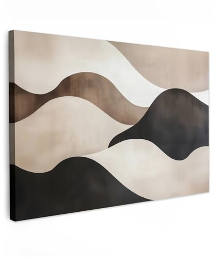 MuchoWow© Leinwand Bilder Groß XXL Wanddeko Wohnzimmer Aesthetic Room Decor | 120x80 cm - Deko Zimmer Wandbilder Modern Bild auf Wellen - Abstrakt - Beige