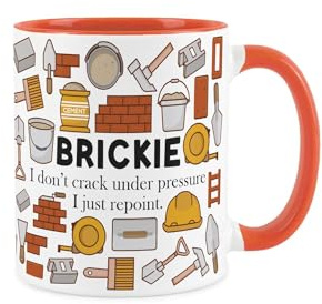 Purely Home Brickie Mug - Humorous Brick Layer Novelty Gifts for Construction Workers - Tea/Coffee Hot Drinks Orange Ceramic Cup Present