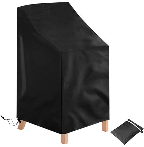 Votoko Housse Chaise Jardin Empilable Imperméable, 65 x 85 x 85/120 cm Tissu Oxford Housse Chaise Extérieur pour chaises de Jardin et de Balcon, Coupe-Vent, Anti-UV Housses Fauteuil Jardin Noir