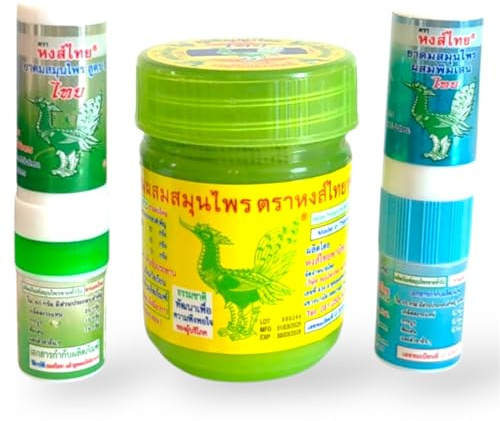 Hong Thai örtarom-set – 2 luktpennor (grön och blå) + 1 örtburk med eteriska oljor – 100 % naturlig – 1 set