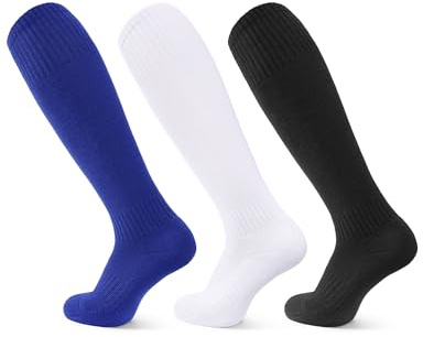 JOCMIC 3 Pairs Kids Football Socks Junior Knee High Sports Socks | Breathable Long Cushioned Socks for Training Rugby Hockey Soccer Aged 5-12 for Kids Girls Boys