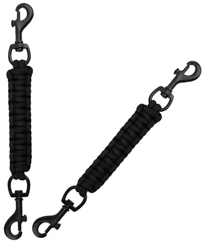 Verazquy Dog Collar Safety Clip 2 Pack - Handmade Backup Safety Strap for Dog with 360° Swivel Clasps Dual Clasps Leash Connector Training for Walking Running and Hiking Black