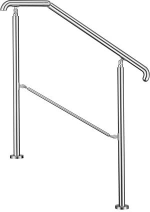 AICA Barandilla de escalera, Barandilla de entrada de acero inoxidable, ángulo de montaje ajustable, Barandilla para entradas, interior y exterior, Plateado, 108x102 cm