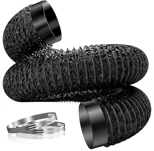 Hon&Guan Tubo de salida de 100 mm de diámetro, tubo de aluminio de PVC de 3 m con 2 abrazaderas para secadora, ventilador de extracción, campana extractora, sistema de ventilación, color negro