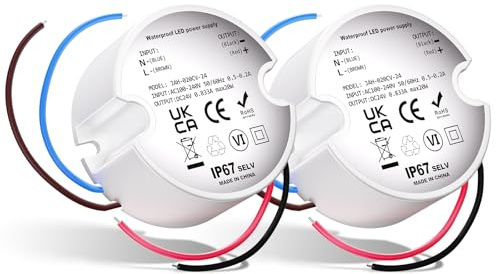 Noobibaba Fuente de alimentación LED 24 V 20 W, 230 V a 24 V, mini transformador, fuente de alimentación redonda, resistente al agua IP67, 0,83 A para luces G4 MR16, iluminación exterior, 2 unidades