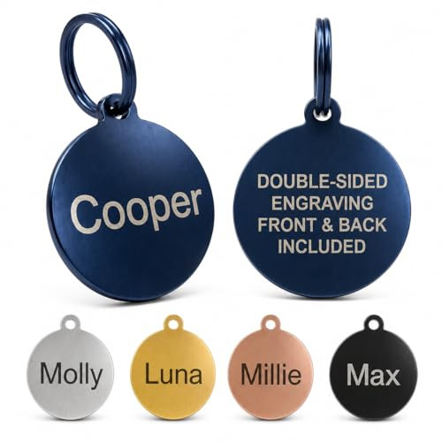 Personalised Laser Engraved Stainless Steel Dog and Cat ID Tags, Available in 5 Colours and 2 Sizes (Blue, Large (30mm))