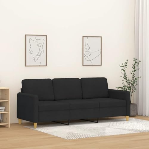 Keeushr Dreisitzer Sofa Schwarz 180 cm Stoff Sofa Dreisitzer mit strapazierfähigem Bezug, robustem Metallgestell und dick gepolsterten Sitzflächen für EIN bequemes Sitzerlebnis im