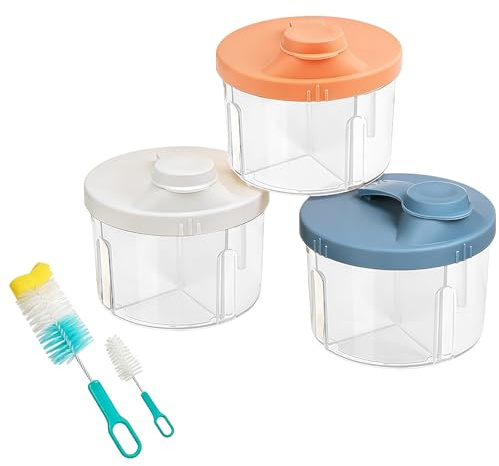 Three Containers & Two Brushes, Formula Powder Pots Milk Powder Dispenser Pot Set, Portable Design for Easy Formula Storage & Feeding, Compact Size for Travel and Home Use