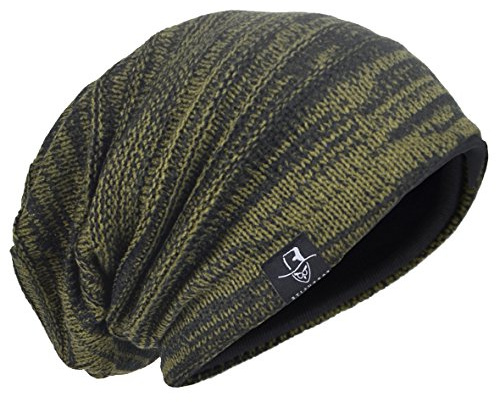 HISSHE Hombres Gorro de Punto Holgado Holgado Gorro de Calavera Largo Vintage Sombrero de Invierno B5001 (AGreen,Talla M)