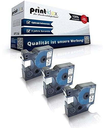 3x Print-Klex Schriftbänder kompatibel für Dymo D1 45013 Labelwriter400Duo Dymo 1000 1000 Plus 2000 3500 5500 Labelmaker 4500Pocket S0720530 12mm x 7m schwarz-weiss Etikettenlabel - Easy Print Serie