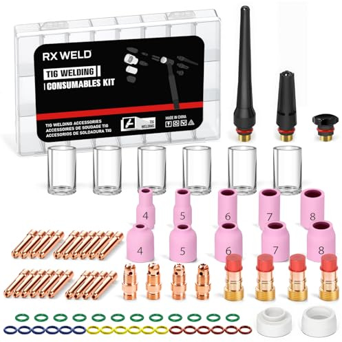 RX WELD 79PCS TIG Welding Accessories Torch Kit Stubby Gas Lens #10#12 lass Cup For WP-17/18/26