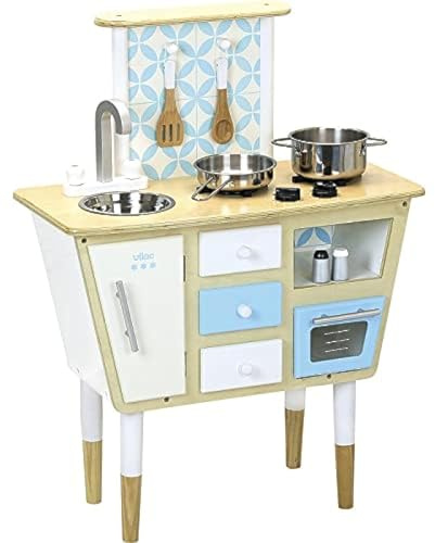 Vilac - Jouet en Bois - Cuisine et marchande- Cuisine Vintage avec 6 Accessoires -8109