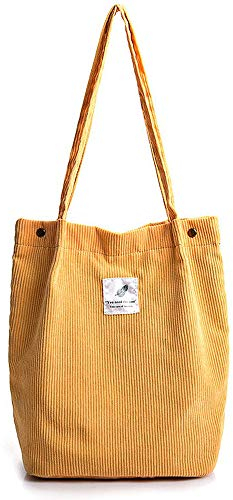 Funtlend Elegant Umhängetasche Damen Groß Cord Tasche Damen Handtasche Schultertasche für Uni Arbeit Mädchen Schule Büro-Gelb