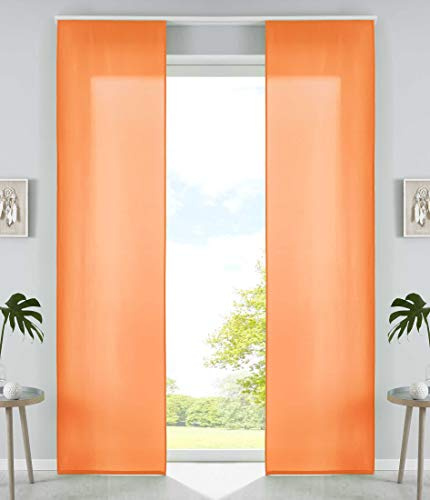 2er Set Schiebegardinen Flächenvorhänge Mikrofaser Vorhang Gardine Schiebe HxB 245x60 cm Orange Matt Paneelwagen Beschwerungsstangen, 85600N2