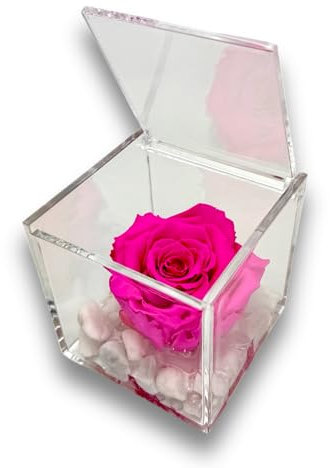 PREMIUM ROSE - Cubo Rosa Stabilizzata Fucsia Profumata 8 cm con Marmo di Carrara - Rosa Eterna Stabilizzata Profumata Made in Italy - Idea per regalo Natale, Mamma, Amica - Fucsia 1082
