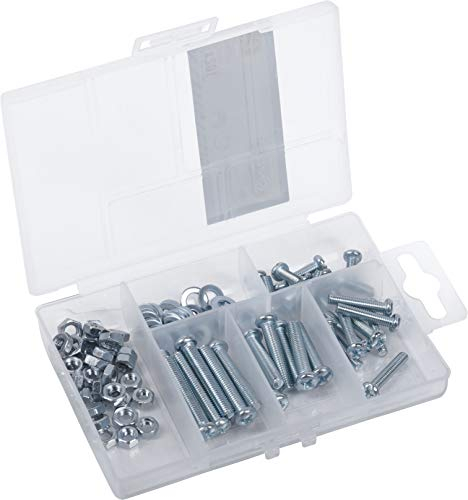 Connex Gewindeschrauben-Sortiment 102-teilig - Diverse Größen - Linsenkopf - PH Phillips-Antrieb - Vollgewinde - Inklusive Muttern & Unterlegscheiben / Schrauben-Set / Sortimentskasten / DP8500103