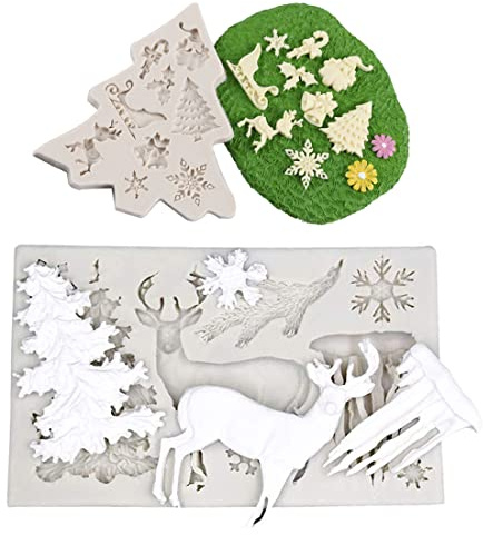 Limeow Christmas Silicone Fondant Molds DIY Silicone Kuchen Molds Weihnachts Fondant Silikonform 2 Stück Weihnachts Silikonform für Weihnachten Silikonformen Form Kuchenform Tablett für DIY Desserts