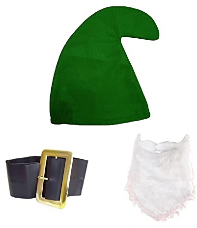 jokeshop Seven Dwarf/Dwarves Set (Green Hat, Beard and Belt) Garden Gnome Fancy Dress Costume
